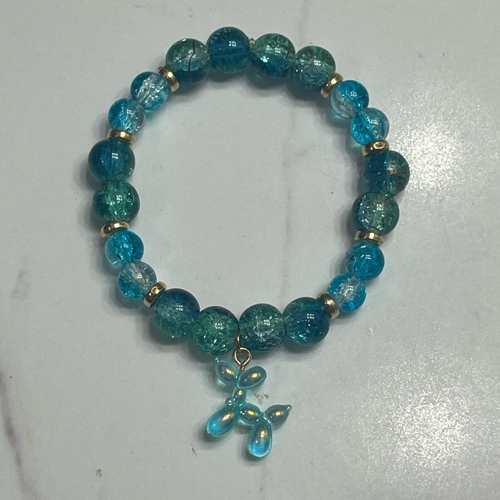 Blue and Green Beaded Bracelet with Gold Accents